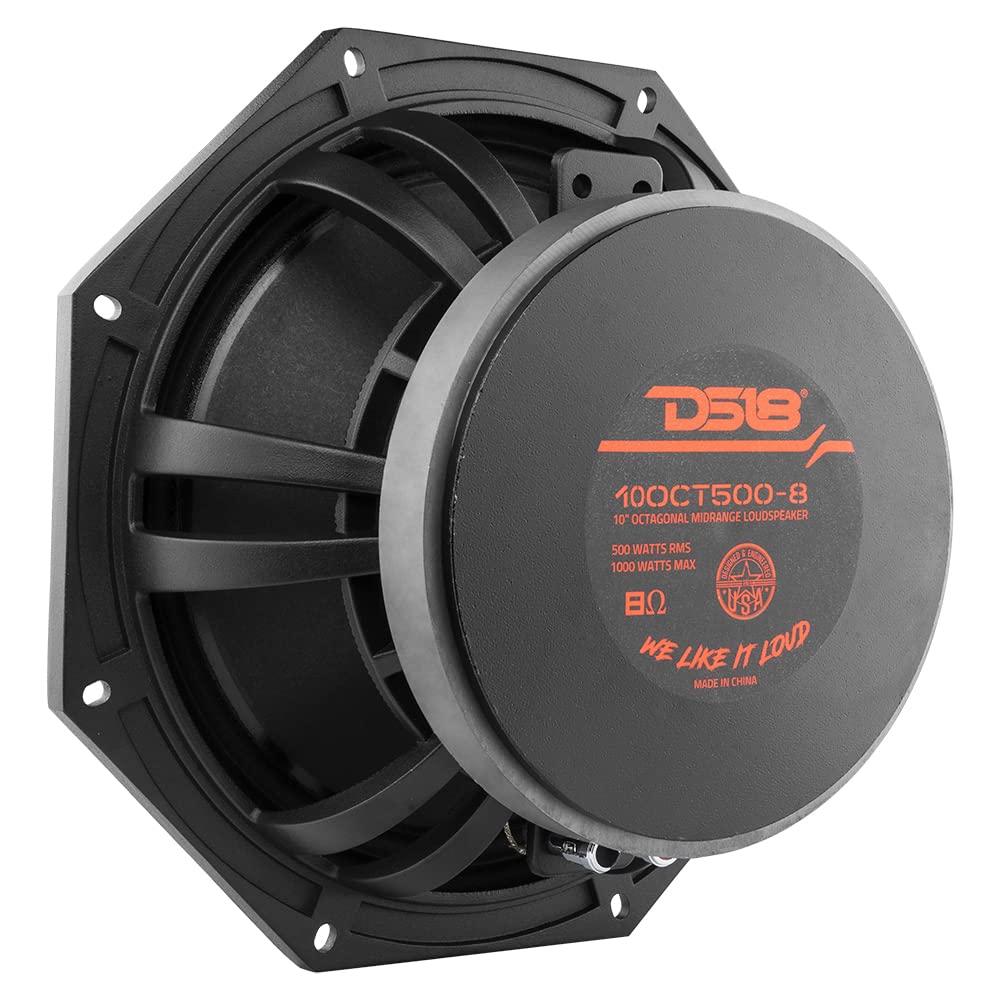 DS18 10OCT500-8 Pro Altavoz octágono de Rango Medio de 10 Pulgadas, 1000 vatios máximo, 500 vatios RMS 8 ohmios, Audio de Calidad Premium para Sistema de Sonido estéreo de Coche o camión, 1 Altavoz