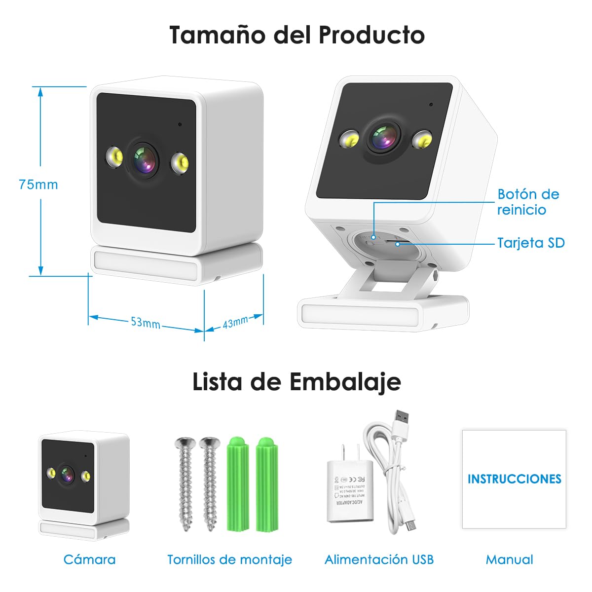 Cámara de Seguridad Interior EASYTAO Q26 Blanca con Instalación Magnética y Visión Nocturna