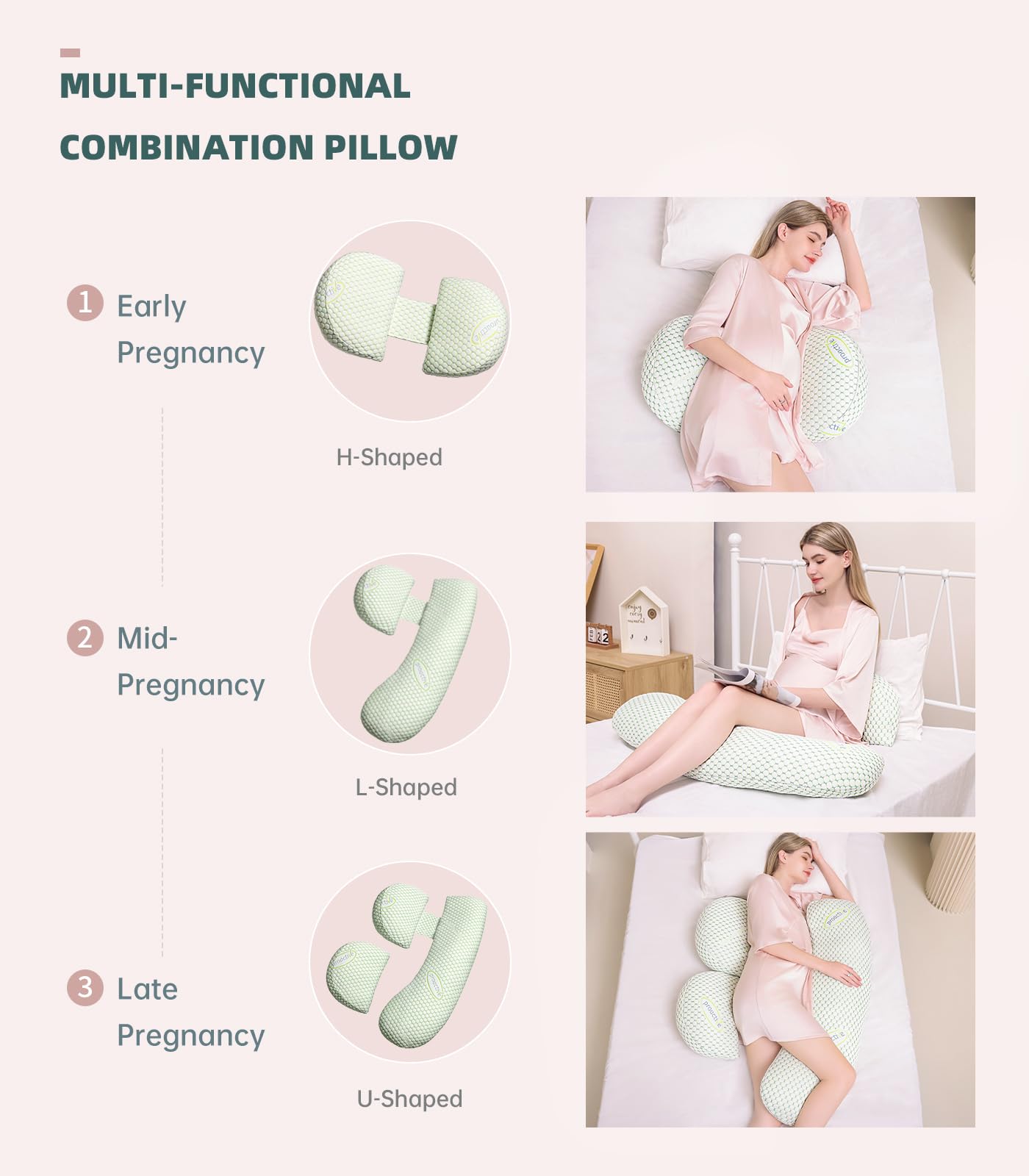 Almohada de Embarazo Suave con Funda Desmontable y Ajustable para Mujer