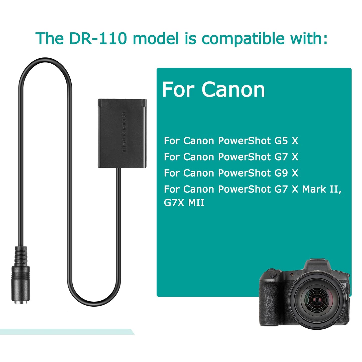 Raeisusp 5V Cable USB + DR-110 Acoplador NB-13l NB13L Batería Analógica para Canon G7X Mark II G1X G7X MII G5X G9X SX720