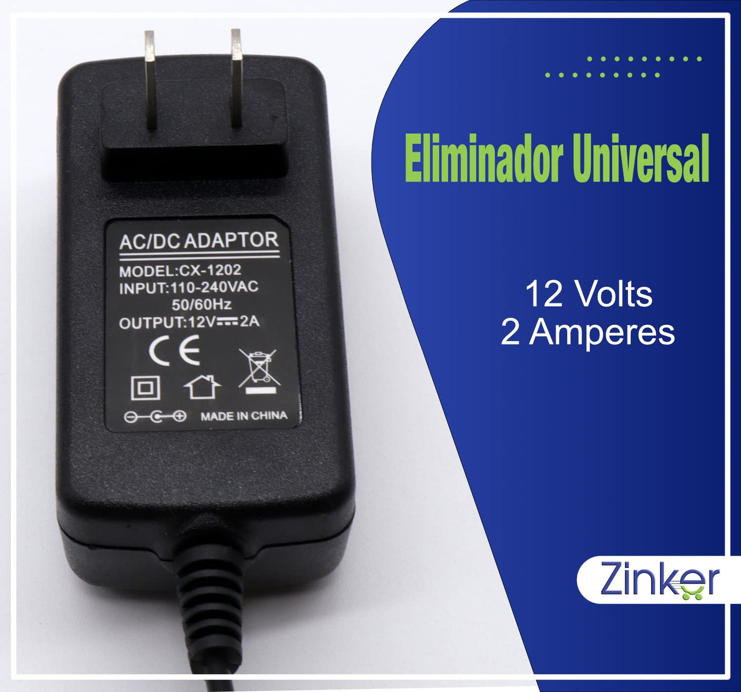 ZINKER Fuente Poder Eliminador Cámaras de Seguridad CCTV o Tiras Led 12v 2A