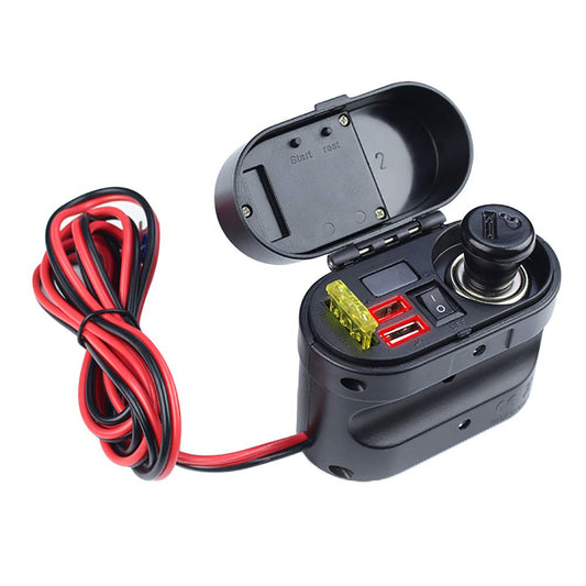 Cargador USB para Motocicleta, DC 12V / 24V Encendedor de Cigarrillos para Motocicleta Puertos de Carga USB Duales Voltímetro Reloj Pantalla de Tiempo Motor Cargador de Teléfono