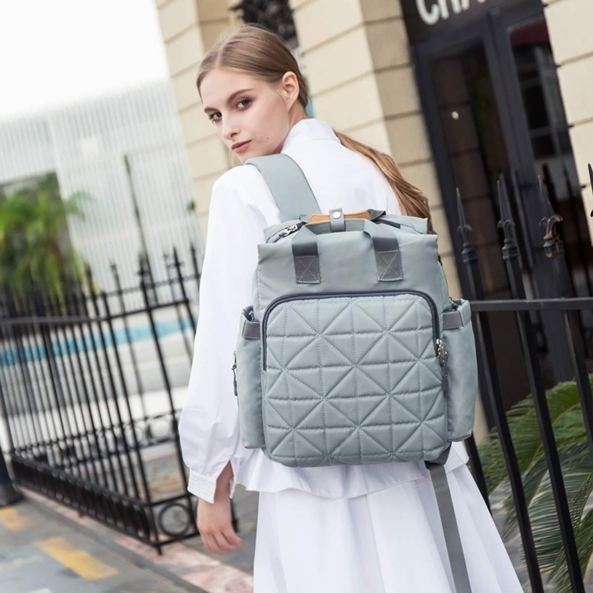 SONARIN Impermeable Mochilas para Pañales Con Nappy Changing Mat,Gran Capacidad, Organizador de Mochila de Viaje,hasta 17 bolsillos,Diseñado para madres posparto,Elegante y Durable(Gris)
