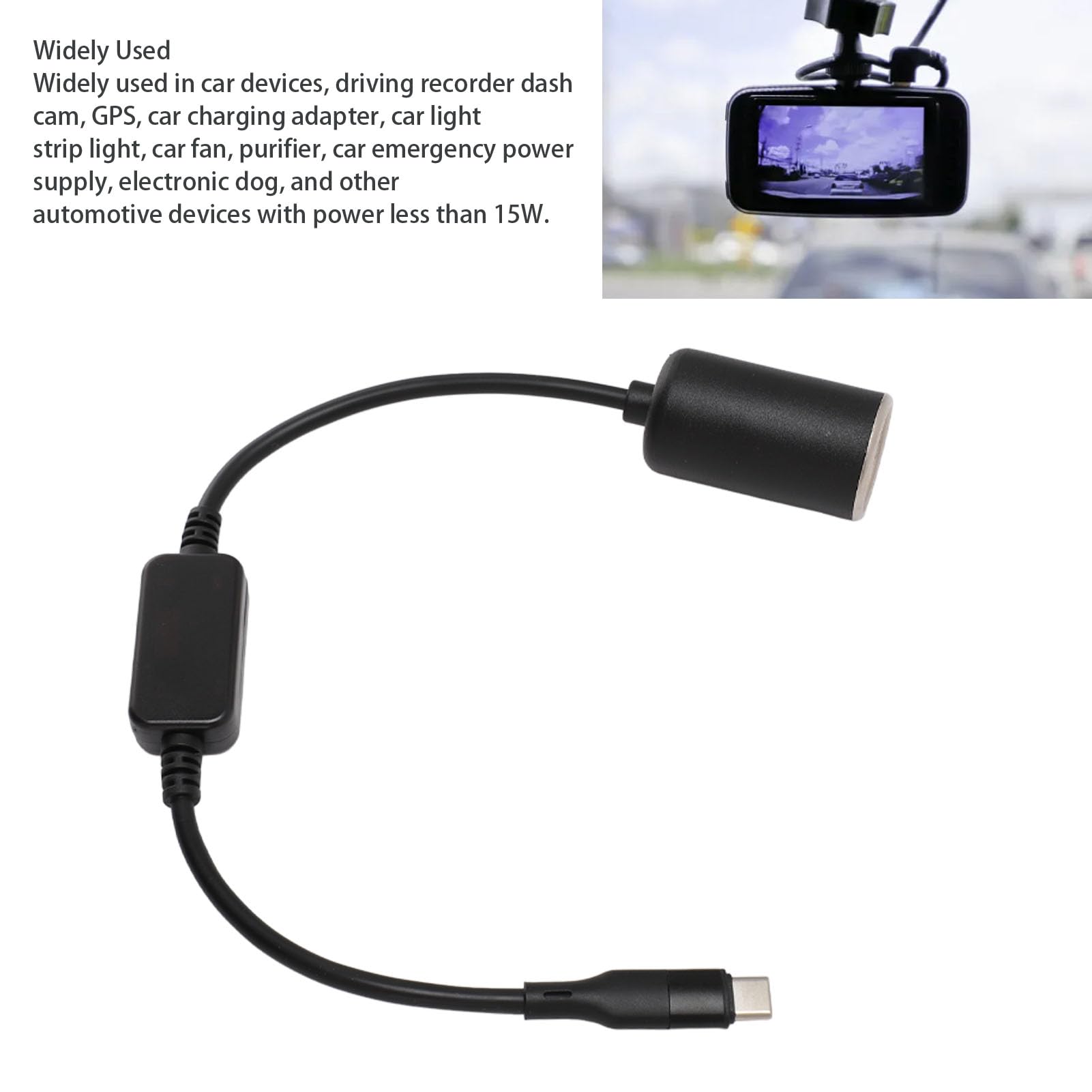 Adaptador USB C Macho a Encendedor de Cigarrillos 12V, Cable de Alimentación, Tipo C 5V a 12V