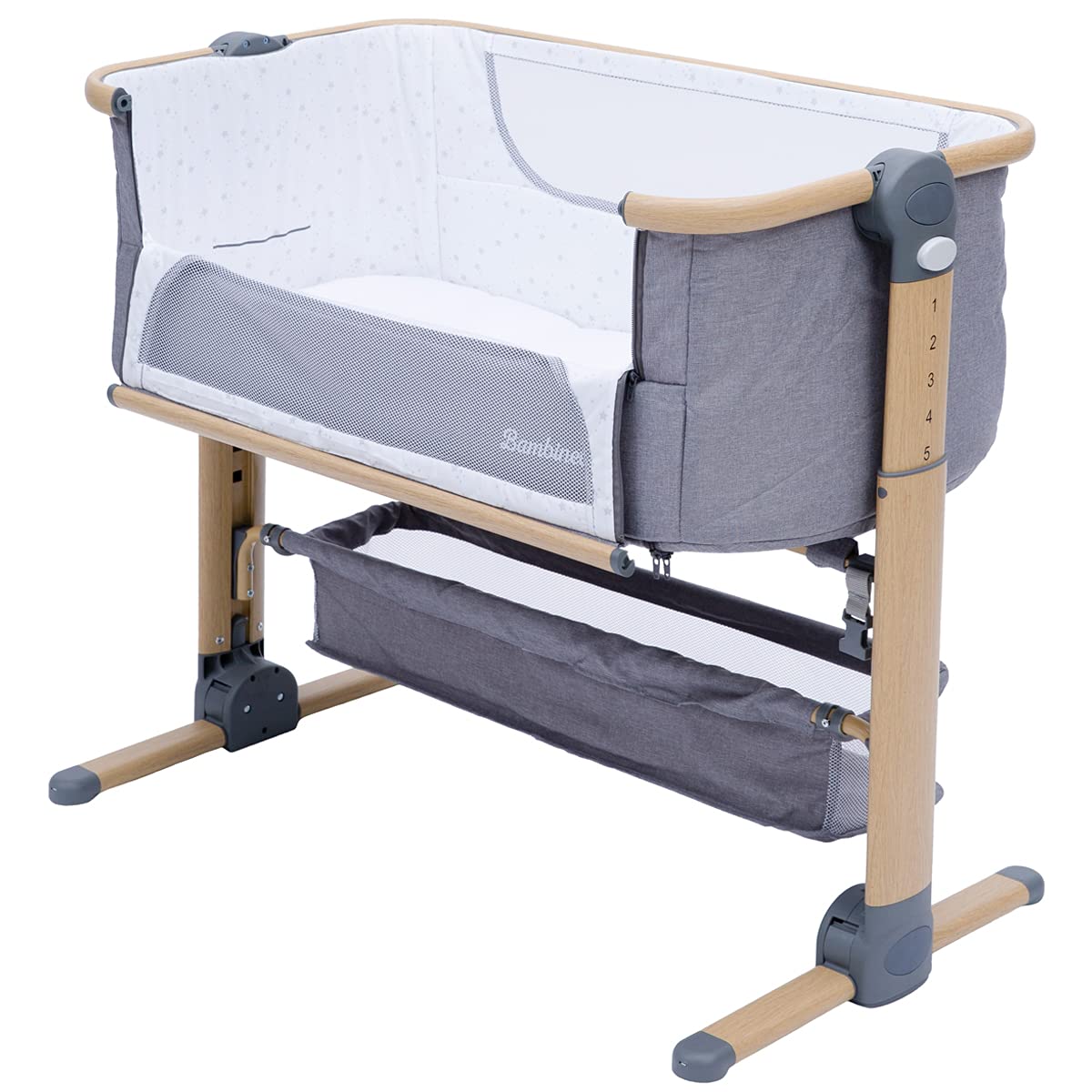 BAMBINETO Cuna Colecho Moisés para bebé Rame, mosquitero, colchón, Plegable, Maleta de Viaje. Gris
