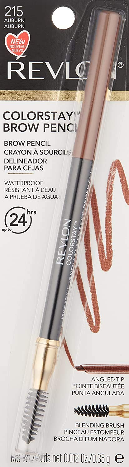 Lápiz de cejas de Revlon, Colorstay Maquillaje de ojos con carrete de cejas, impermeable, punta de precisión en ángulo de larga duración, 215 caoba, 0.1 onzas