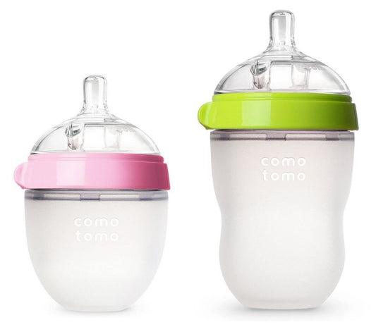 Comotomo Natural Feel Bundle - 2 Items: 8 Ounce & 5 Ounce Baby Bottles, Green/Pink by Comotomo