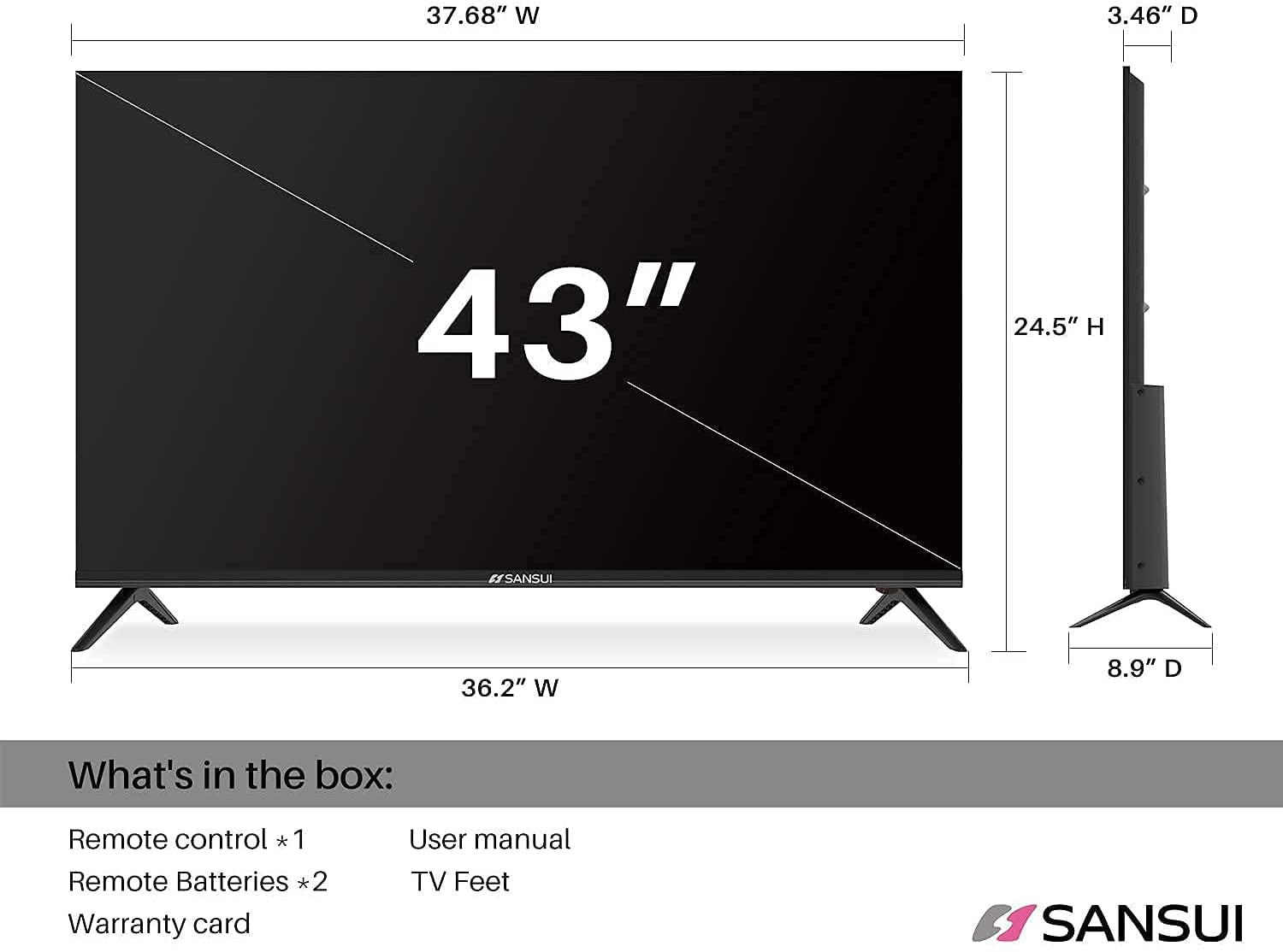 SANSUI Television Google TV, Voice Assistant Smart TV 2023 (43" 4k UHD)