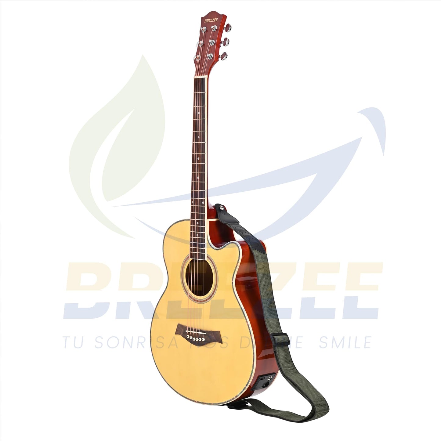 BREEZEE Guitarra Electroacústica de 40” Diseñada sobre Abeto, Merbau, Okume y Palisandro. Acabado de Barniz en Pulverización, Incluye Set de Accesorios Completo para Principiante