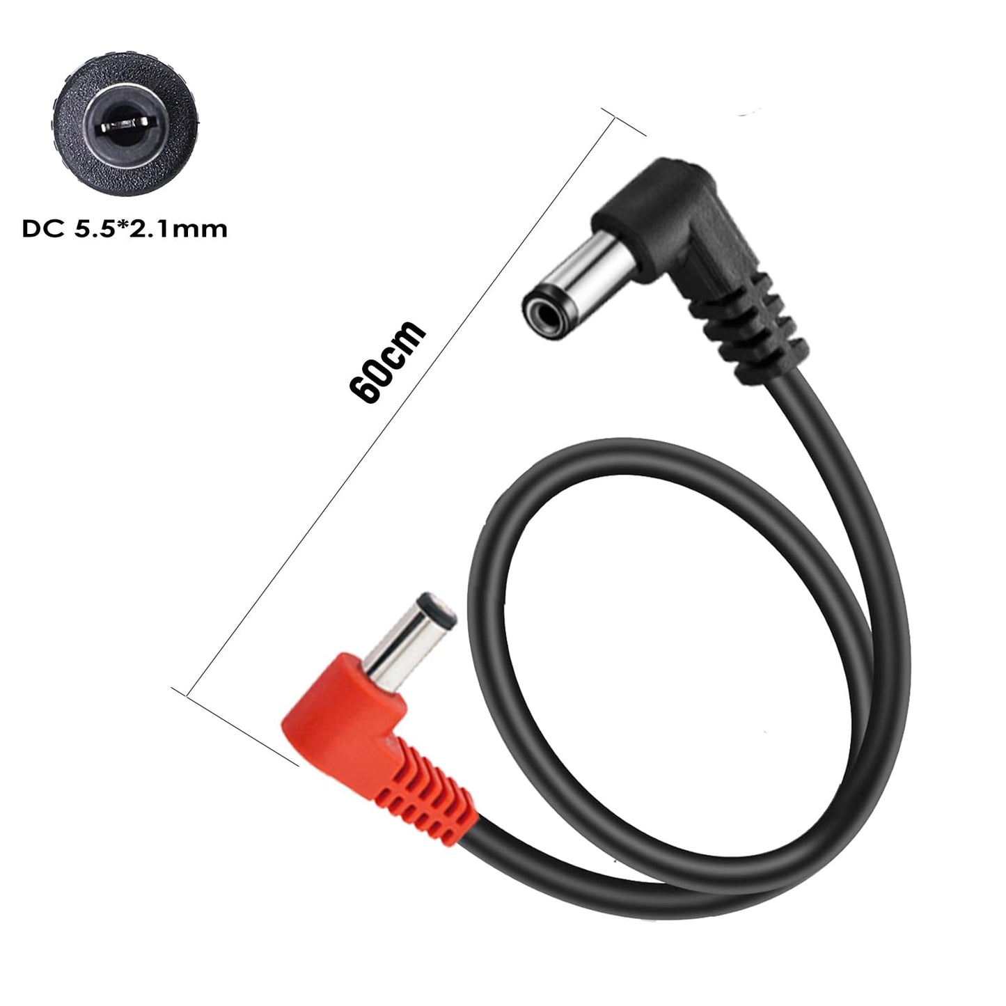 AYCRIT - Cable de alimentación para pedal de guitarra en ángulo recto de 18 pulgadas, 45 cm, cable de alimentación de 5,5 x 2,1 mm, ángulo recto en ambos extremos, paquete de 9, macho a macho