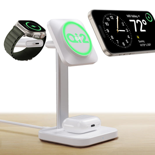 Estación de Carga Inalámbrica 3 en 1 ESR Negra con Cargador Qi2 MagSafe para iPhone y Apple Watch