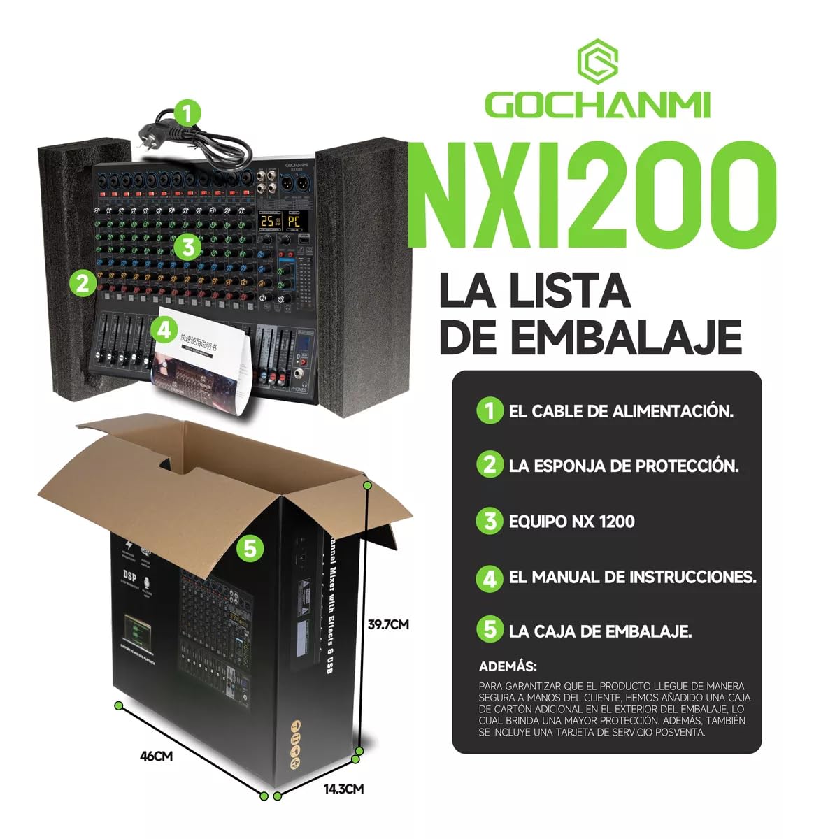 GOCHANMI NX1200 Mezcladora de Audio 12 Canales 99 DSP Efectos Preamplificador Mixer USB Interfaz Bluetooth con independiente 48V Alimentación Fantasma y un ecualizador de 3 segmentos (NX1200)