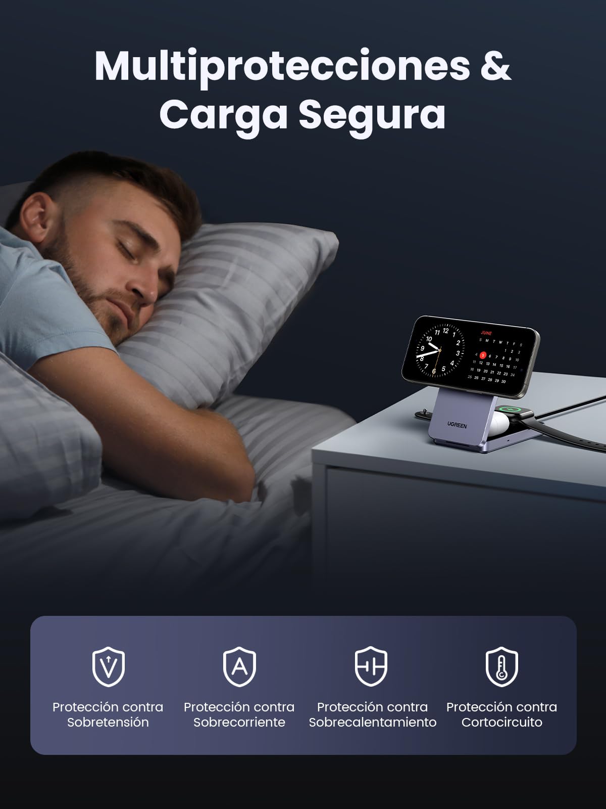 Cargador Inalámbrico UGREEN Qi2 15W Negro Certificado para iPhone y AirPods