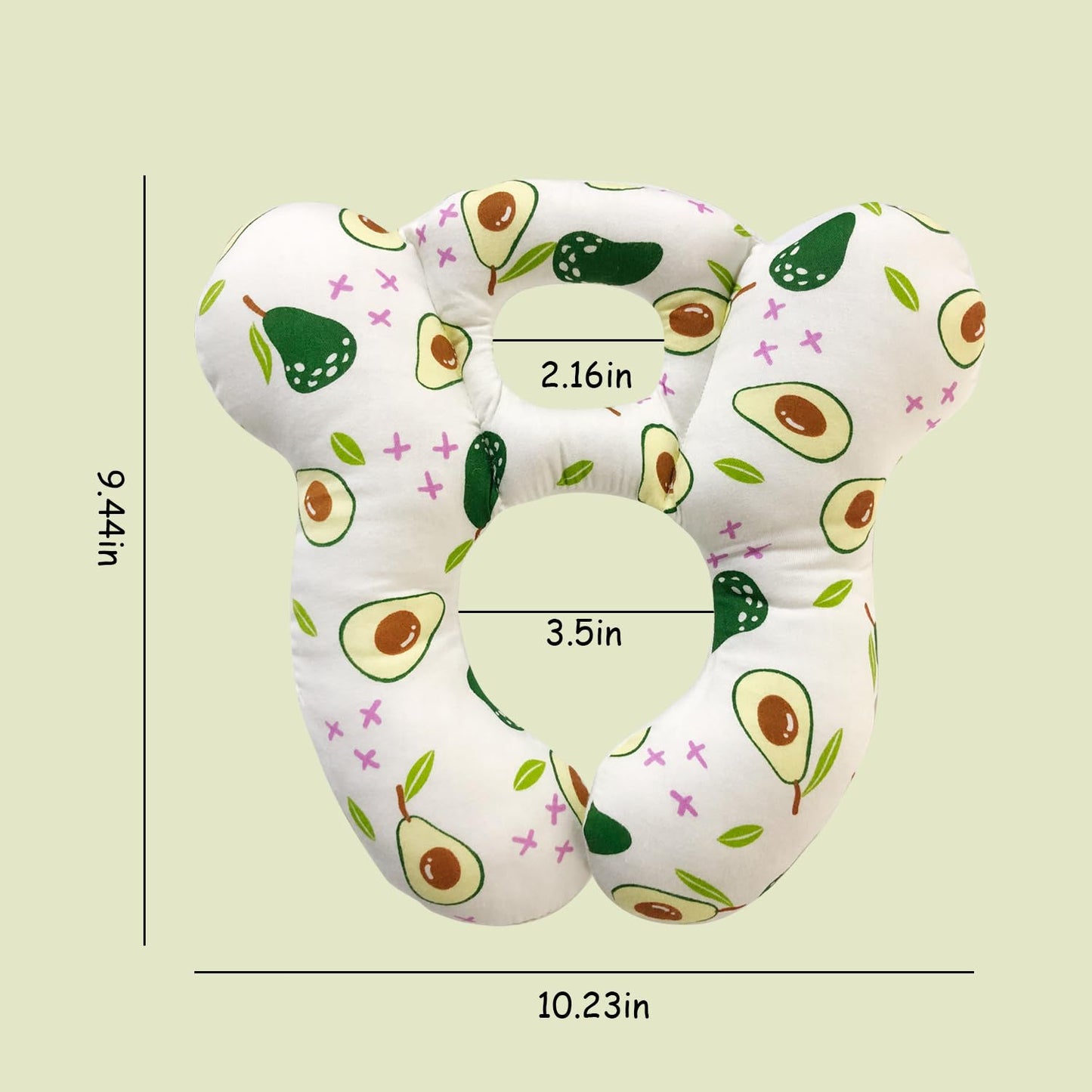 Almohada de viaje para bebé, cojín suave y agradable a la piel para asiento de coche, carriola y carriola (aguacate blanco)