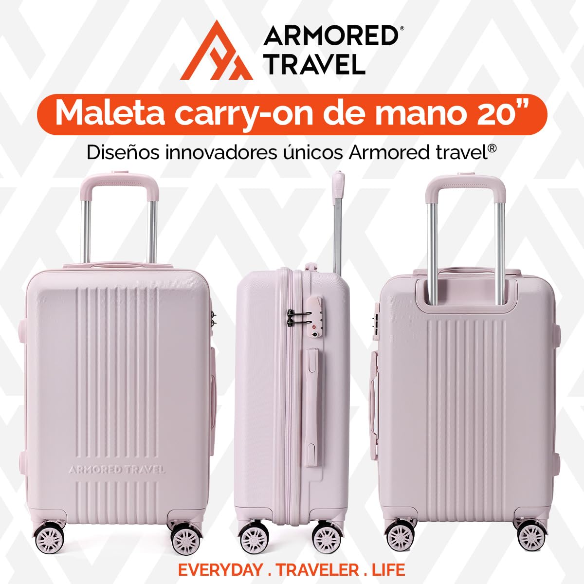 Maleta De Viaje Carry On 20" de Mano Cabina 10kg Rígida Doble Refuerzo Con * TSA Lock * Luggage suitcase Armored Travel (CarryOn - Rosa)