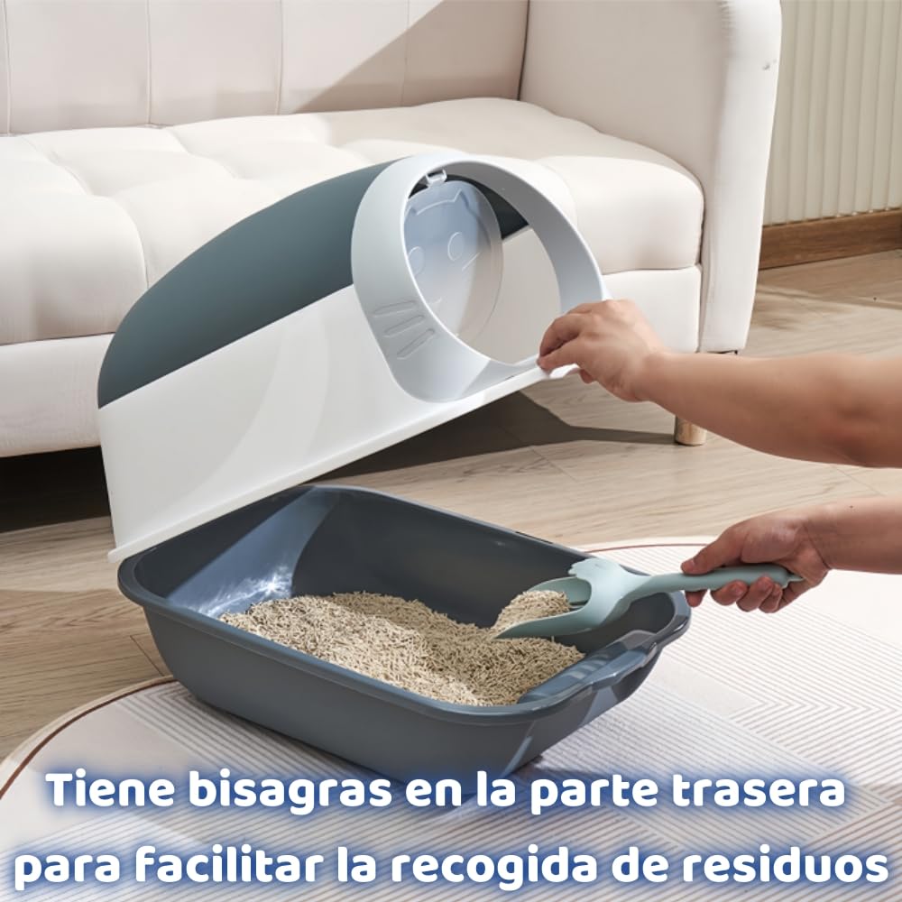 Caja de Arena para Gatos BAIWOLF Gris con Capucha y Antisalpicaduras