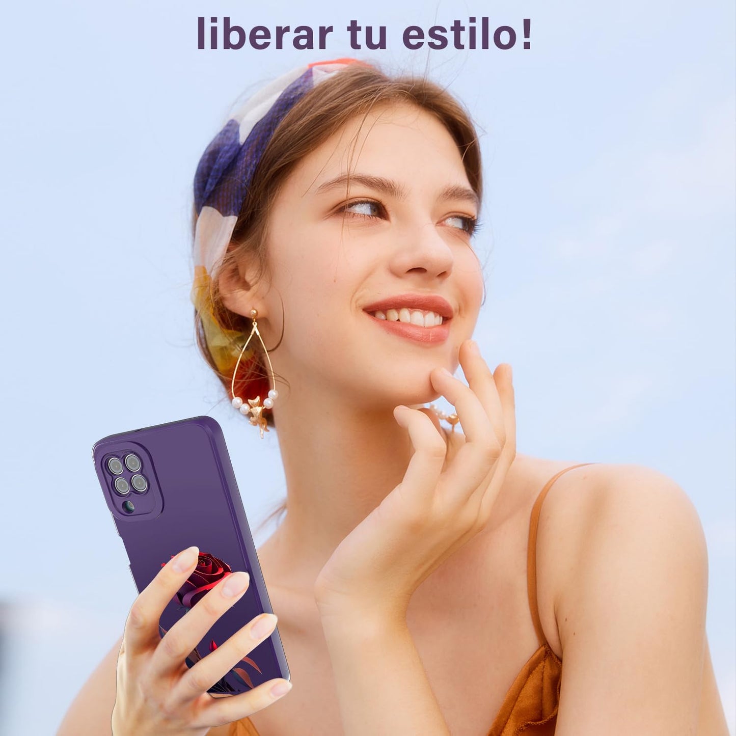 Threehao Funda para Samsung Galaxy A22 4G Case Uso Rudo, Ultra Delgado Flexible Silicona Púrpura Carcasa con Aesthetic Dibujos Flores, Antigolpes Anti-arañazos Protectora