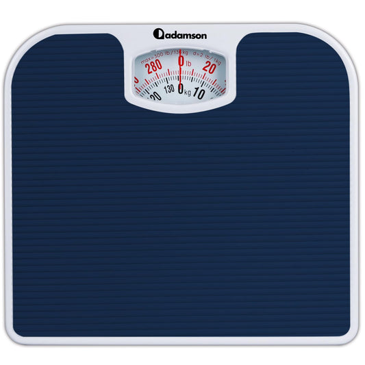 Adamson - Báscula analógica A21 para peso corporal, hasta 300 libras, nueva versión, superficie de goma antideslizante, números grandes, báscula de baño analógica, asequible, duradera con garantía de