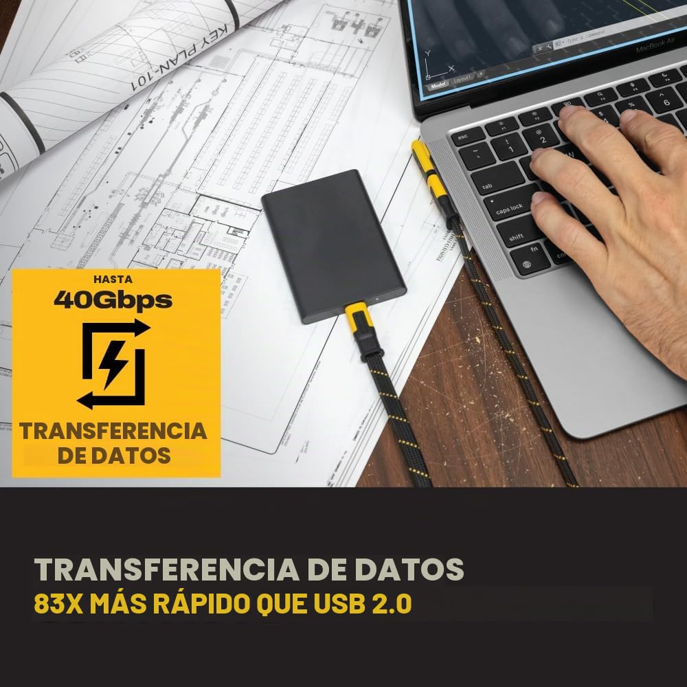 Adaptador USB-C DEWALT 90 Grados Resistente para Obras