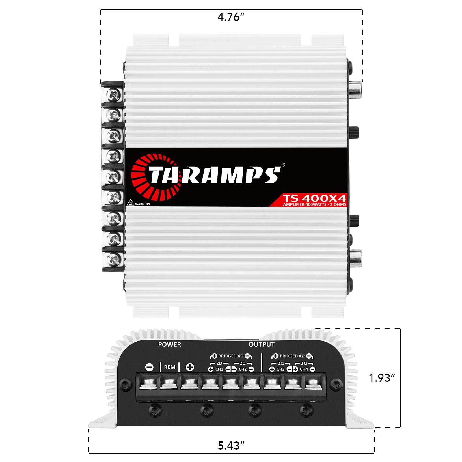 Amplificador de Audio Taramp's TS400X4 Negro Rango Completo 2 Ohmios 4 Canales 400 W Clase D para Auto