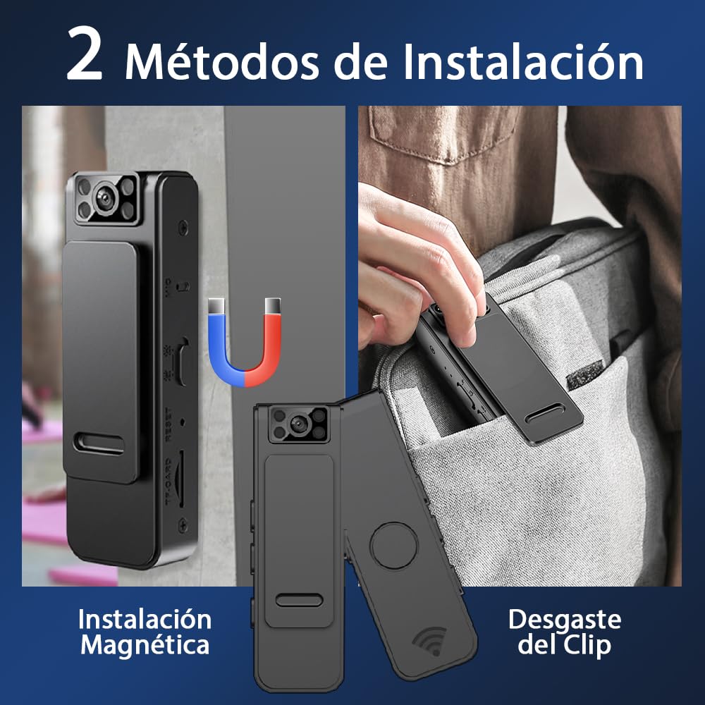 BILIBON 16GB Mini Grabadora Voz Digital con Cámara, Grabadora Recargable Portátil Magnética, WiFi Incorporado para Conectar Al Teléfono Móvil, Cámara Ajustable a 90°, Grabación Gran Angular 1080p HD