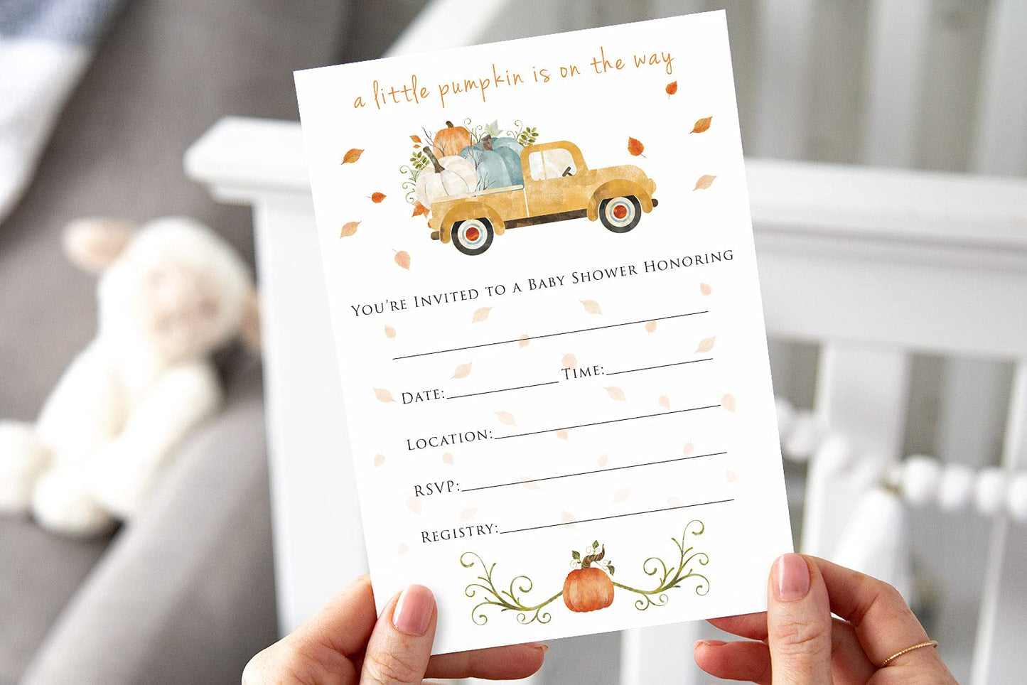 Pumpkin Truck Baby Shower Invitation, Includes Envelopes, 25 Count, Made In The U.S.A.
