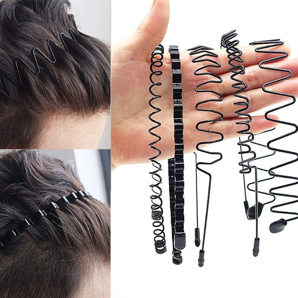 YIUTERA Diademas de Metal Ondulado, 6 Piezas Ondulada Deportes Cabello Aro, Unisex Negro Primavera Diadema, Aro para el Pelo Antideslizantes para para Correr, Baño y Maquillaje Diademas de Metal