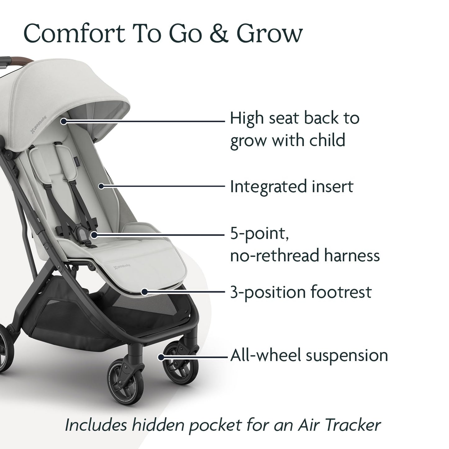 Carriola de Viaje UPPAbaby Minu V3 Savannah Gris Perla Diseño Ligero Compacto Plegado con una Sola Mano Desde el Nacimiento