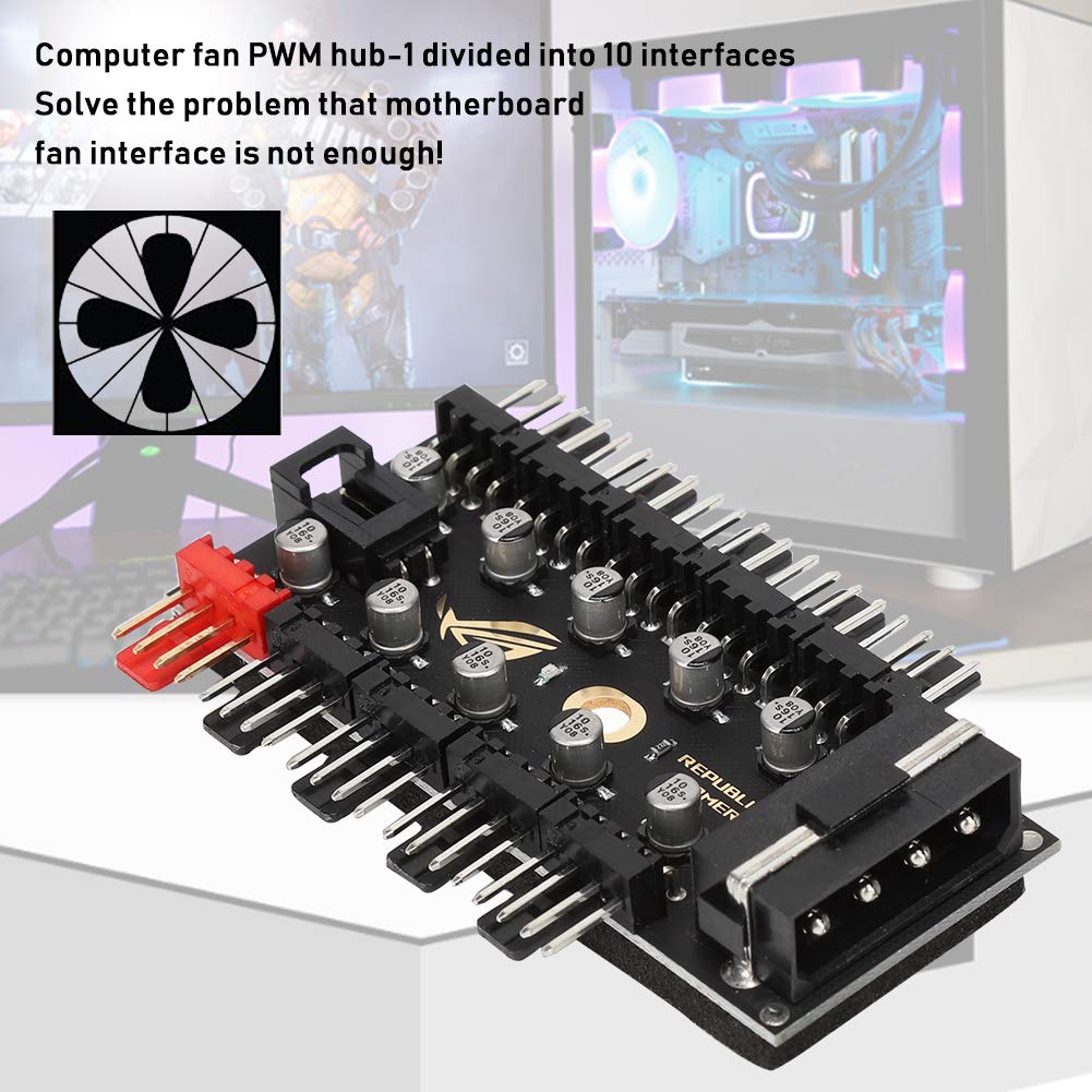 Hub de Ventilador de PC Wendry Negro con Placa Base de 10 Canales PWM