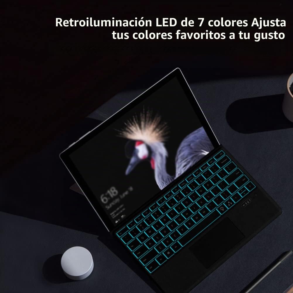 Teclado Bluetooth Inalámbrico Ultrafino con Retroiluminación LED 7 Colores Panel Táctil
