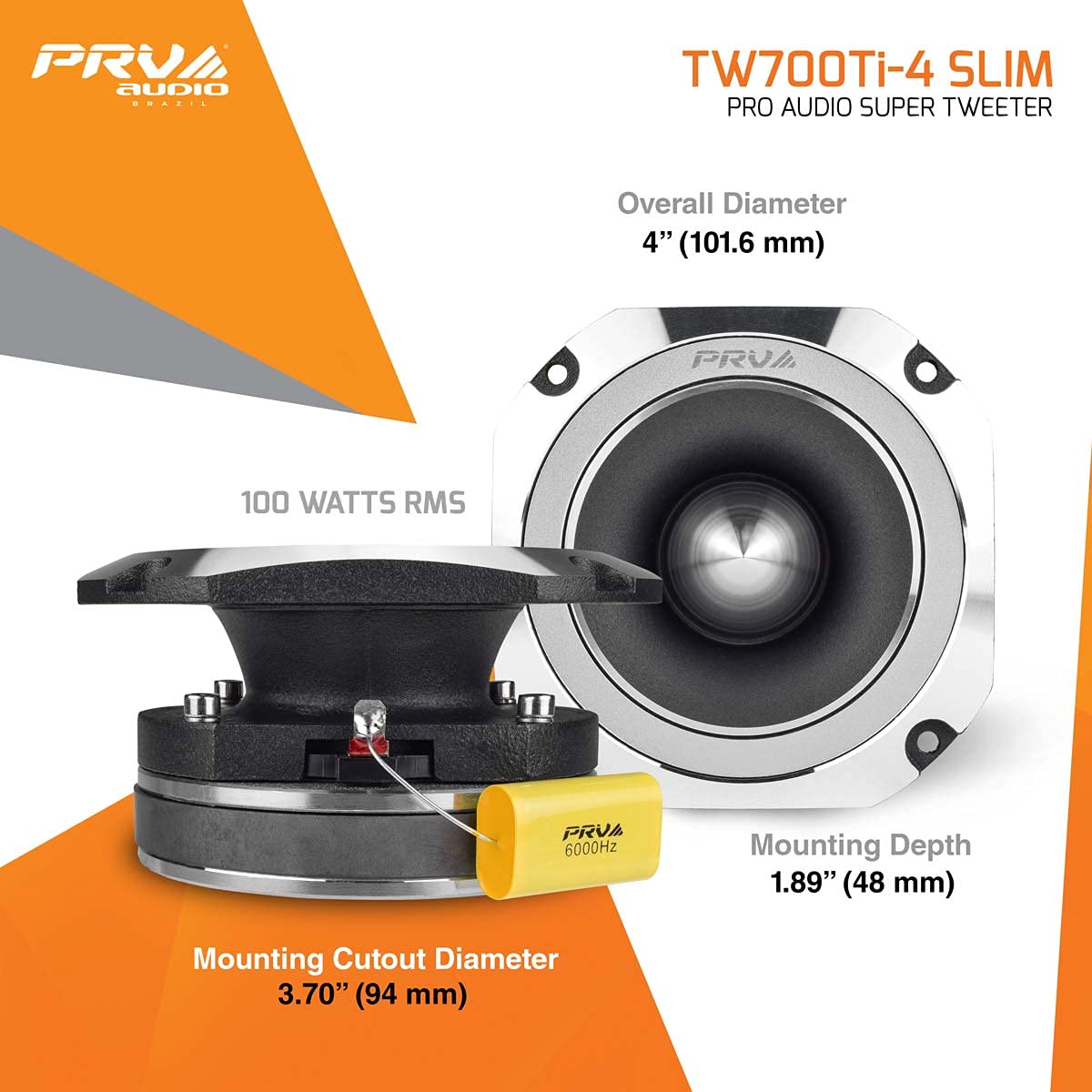 Altavoz de Agudos PRV Audio Titanio 4 Pulgadas Perfil Delgado 200W 4 Ohmios 100W RMS