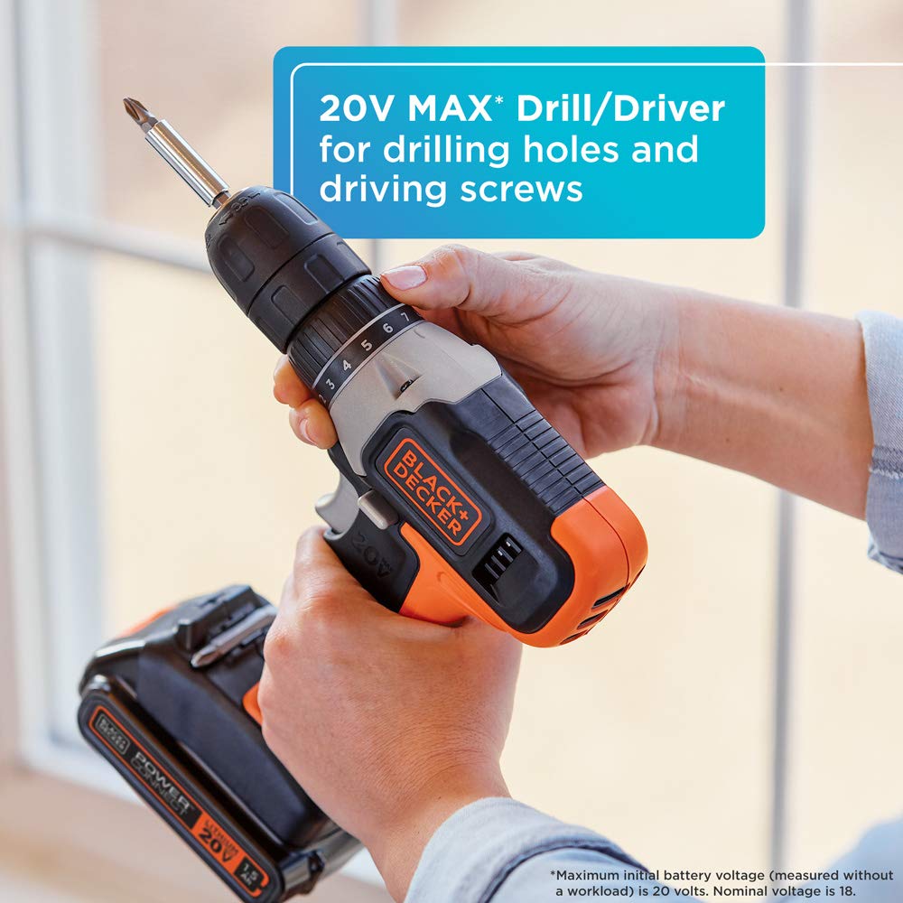 beyond by BLACK+DECKER - BDPK70284C1AEV Juego de herramientas para el hogar con taladro/desarmador de 20 V máx., 83 piezas