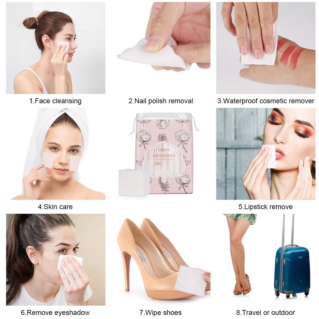 Almohadillas Cosméticas de Algodón 100% Natural Doble Cara para Removedor de Maquillaje