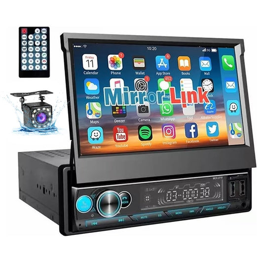 FINYQBE Tautoestereos para Carro 7 Car Stereo Retráctil Espejo Enlace 1din Reproductor MP5, USB, SD, Entrada Auxiliar, Radio FM, Cámara de Visión Trasera