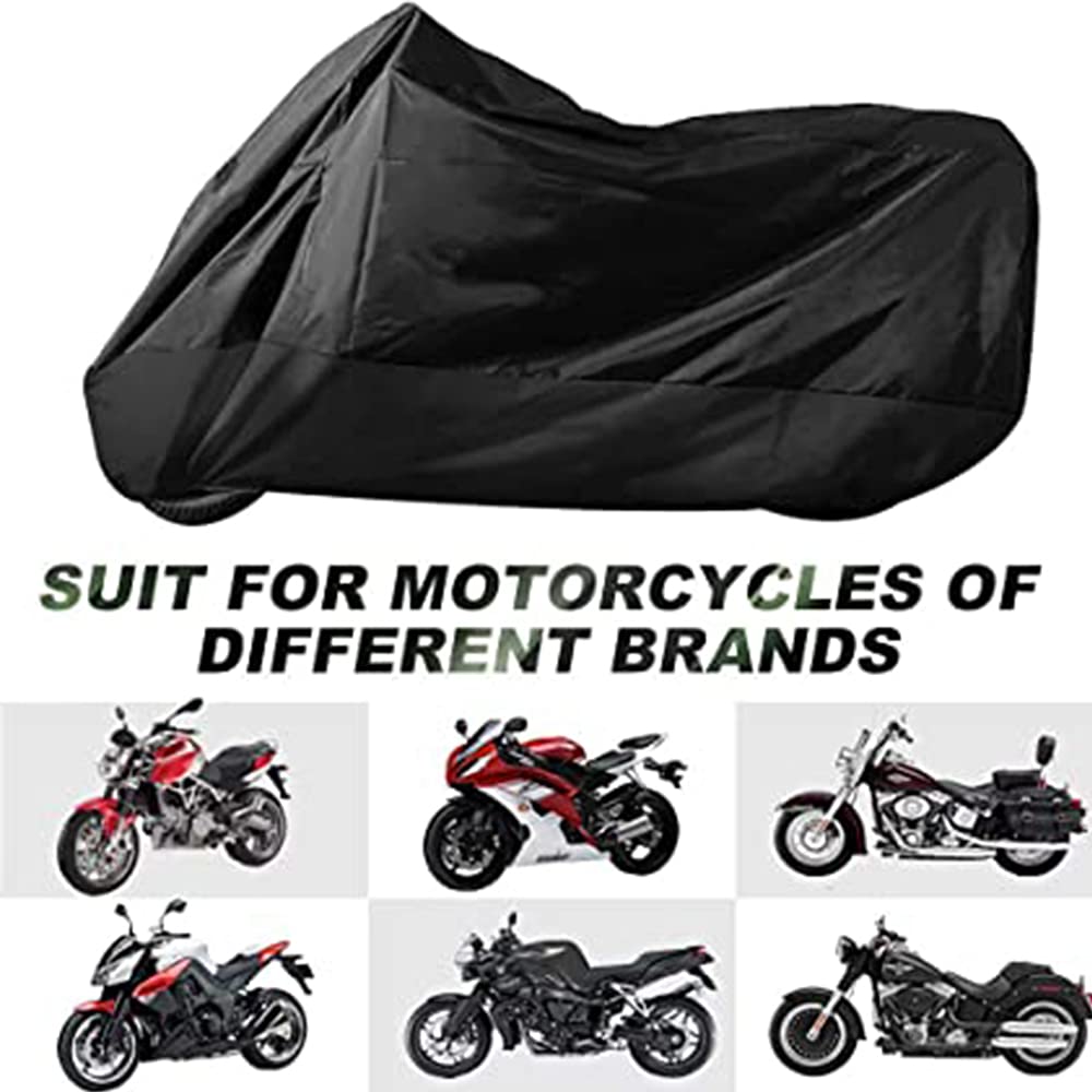 Jiula Cubierta Impermeable para Motocicletas 210D 2XL - Funda para Moto Protectora a Prueba de UV Lluvia Polvo Viento Nieve Excremento de Pájaro al Aire Libre (245 * 125 * 105 cm, Negro)