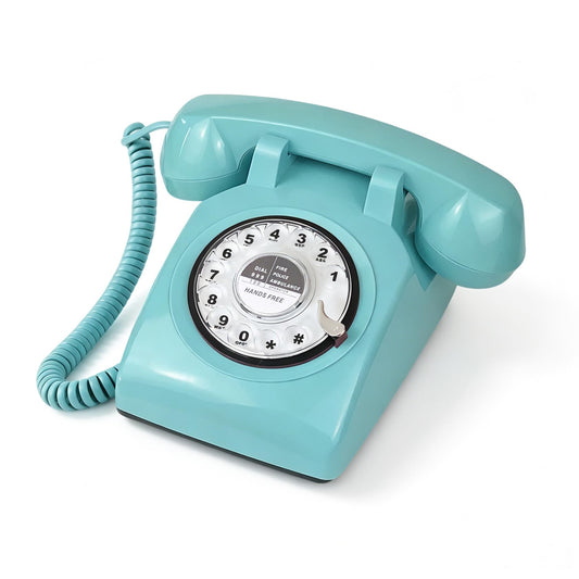 Benotek - Teléfono de línea fija con cable de diseño retro, teléfono de línea fija vintage clásico de esfera giratoria para decoración del hogar, oficina, hotel, color azul