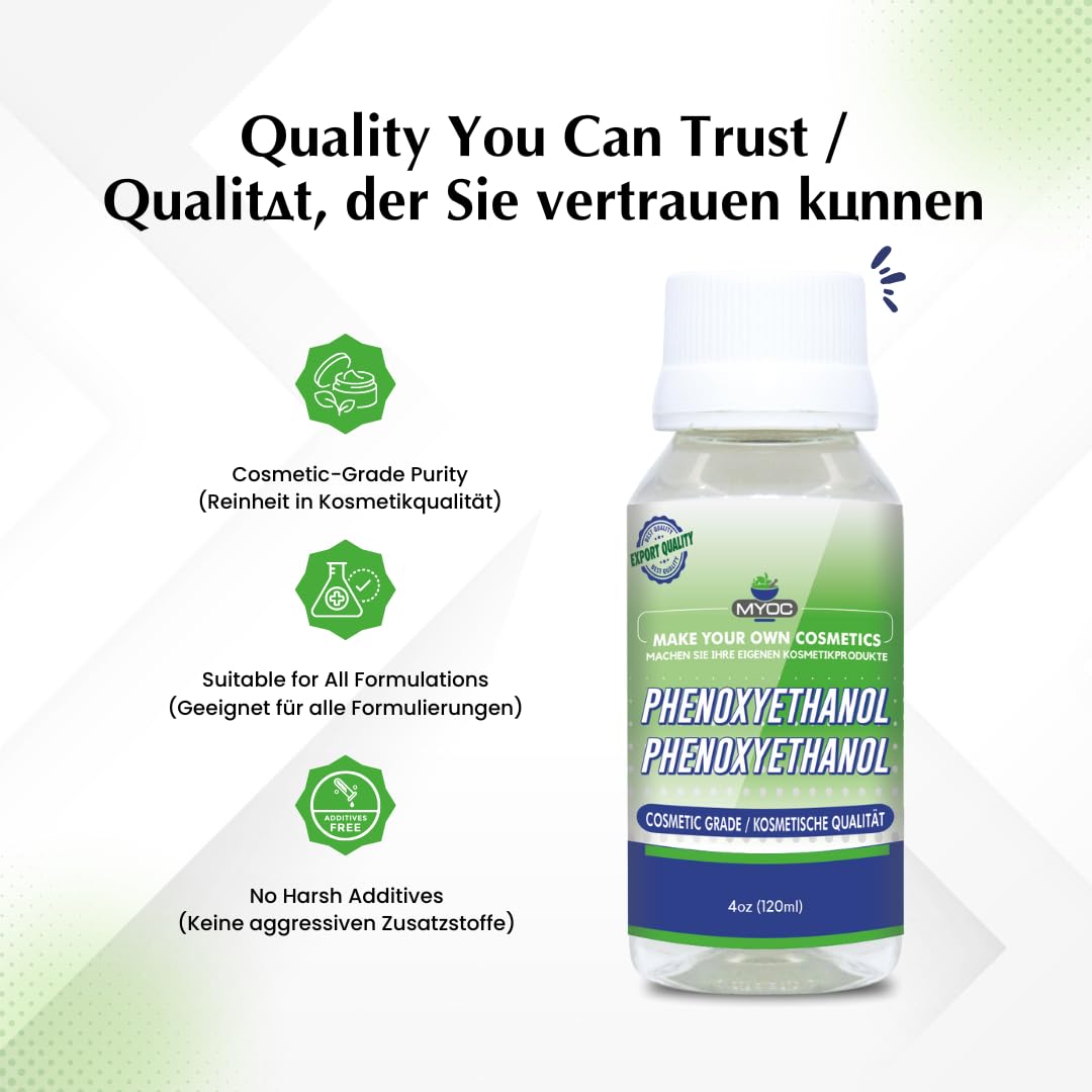 MYOC fenoxietanol líquido | líquido para conservantes, utilizado en humectantes para la piel, protectores solares, cuidado del acné, cuidado del cabello, productos para bebés, productos cosméticos (120 Ml)