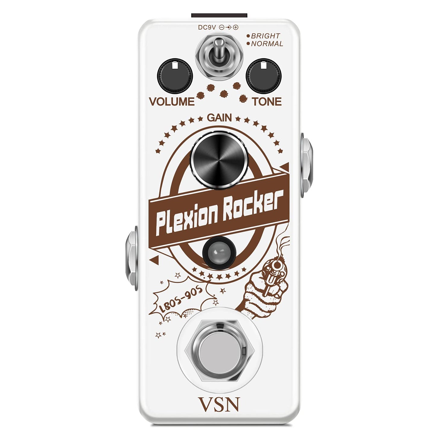 Pedal de Distorsión VSN Plexion Efecto para Guitarra Bajo con Modos Brillo Normal True Bypass