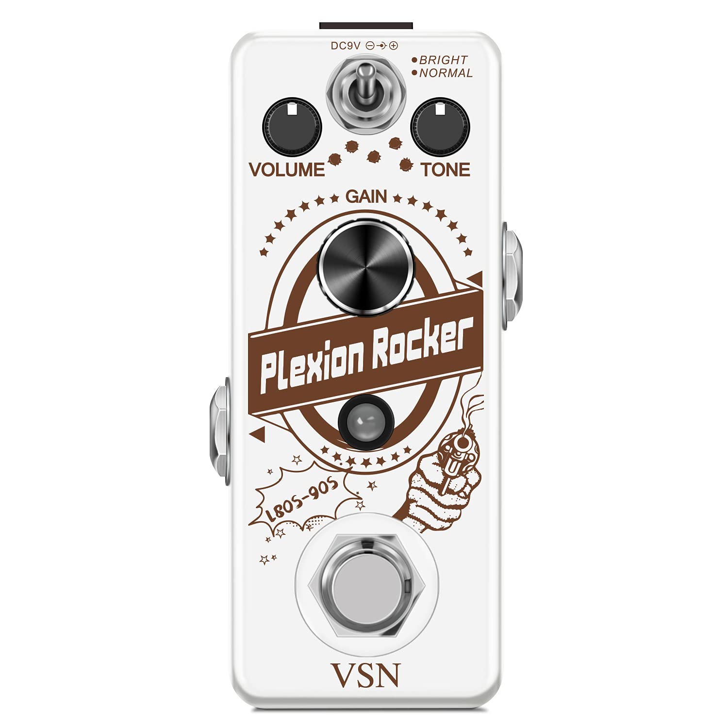 Pedal de Distorsión VSN Plexion Efecto para Guitarra Bajo con Modos Brillo Normal True Bypass