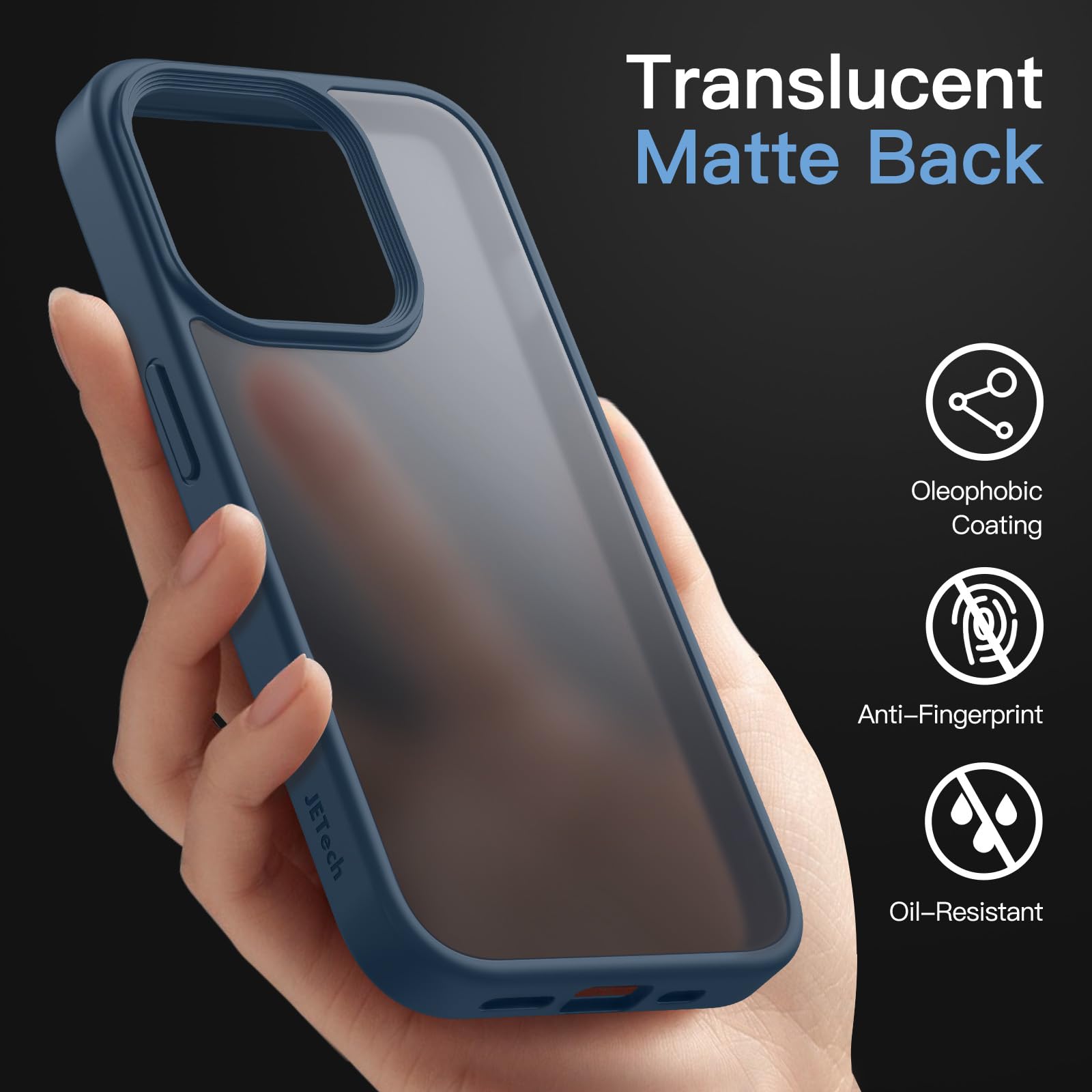 JETech Funda Mate para iPhone 13 Pro 6.1 Pulgadas, Protección contra Caídas Grado Militar Antigolpes, Carcasa Trasera Translúcida Esmerilada, Antihuellas (Azul Tormenta)