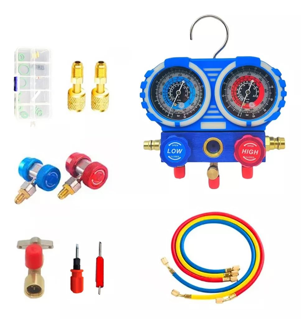FIXITFAST 4cfm 1/3hp Bomba De Vacío + Manómetro R134a/r22/r410a/r404a Kit de refrigeración con Caja de transporte para HVAC A/C recarga y mantenimiento sin aceite azul