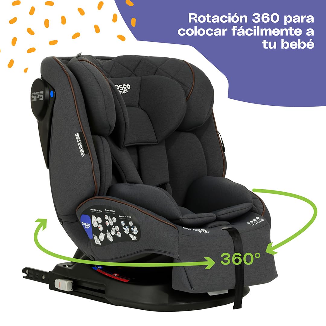 Autoasiento Convertible Cosco Kids Active Fix Rotación 360 Negro para Bebés y Niños hasta 36 kg