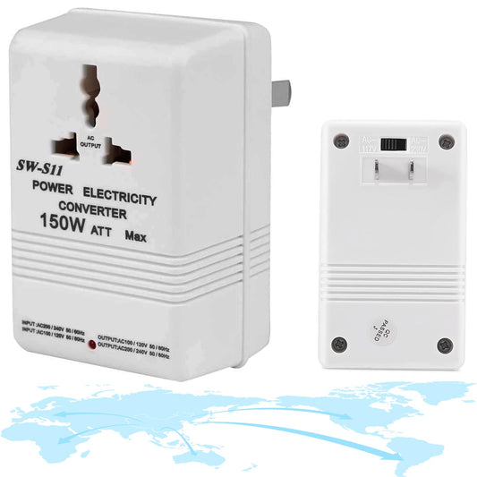 Convertidor de Voltaje 110 a 220,Adaptador Universal de Viaje de 150 W,Transformador Elevador y Reductor de Viaje de 110 V/120 V a 220 V/240 V, Adecuado para Canadá, Brasil, Japón, EE. UU. y Taiwán
