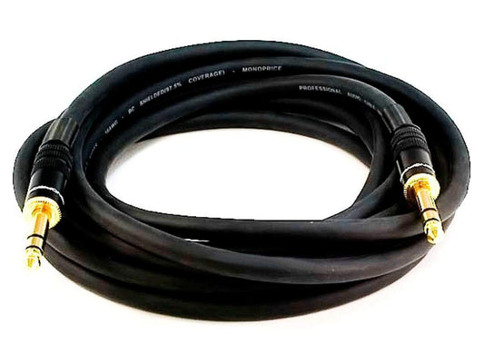 Cable Mono Premier Series 1/4 Pulgadas TRS Macho a Macho Negro 15 Pies 16AWG Chapado en Oro
