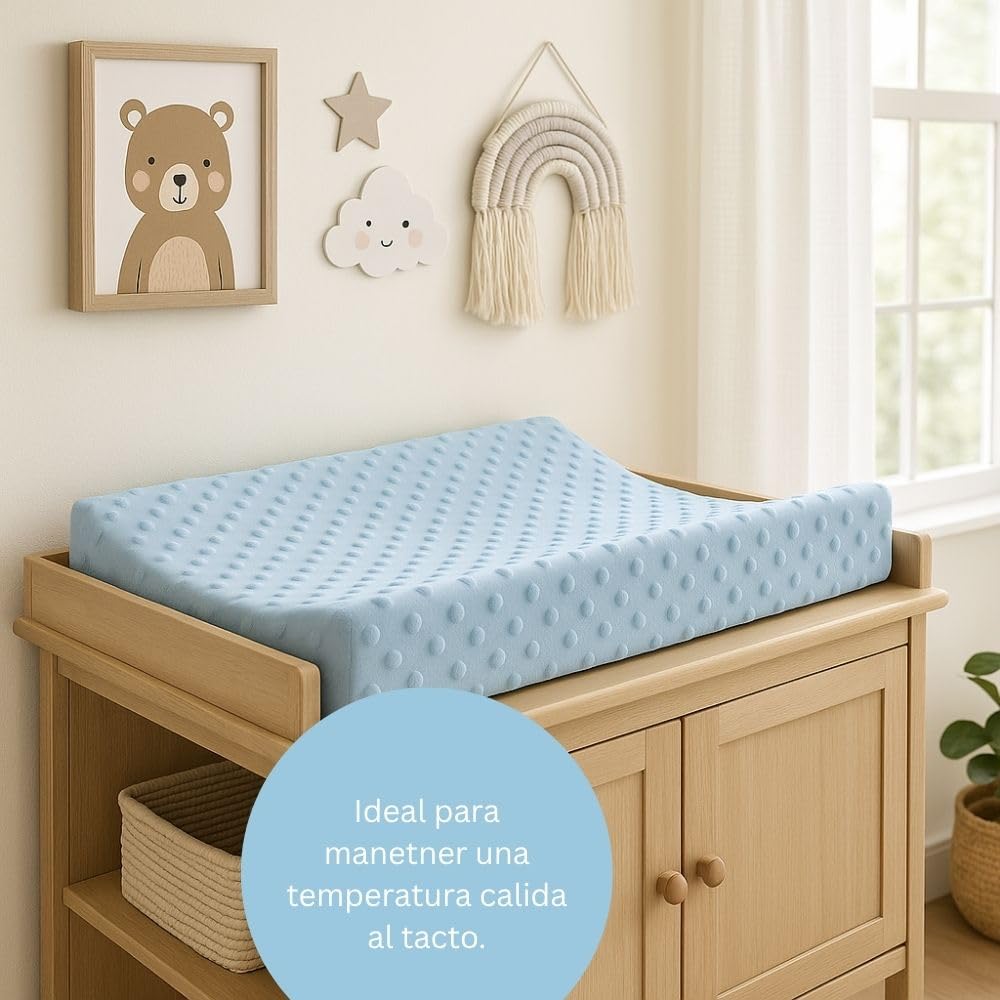 KidLuna Funda para Cambiador, Cálida y Suave al tacto, 100% Algodón Acolchado, 2 Piezas, Transpirable, Lavable a Máquina. (Azul/Hueso)