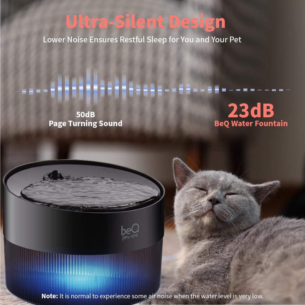 BEQ Fuente de Agua para Gatos,2.5L/84oz Dispensador de Agua para Mascotas,Libre de BPA,Nivel de Agua Visible,Adecuado para Gatos, Perros Pequeños y Otras Mascotas,con Filtro de Gran Tamaño