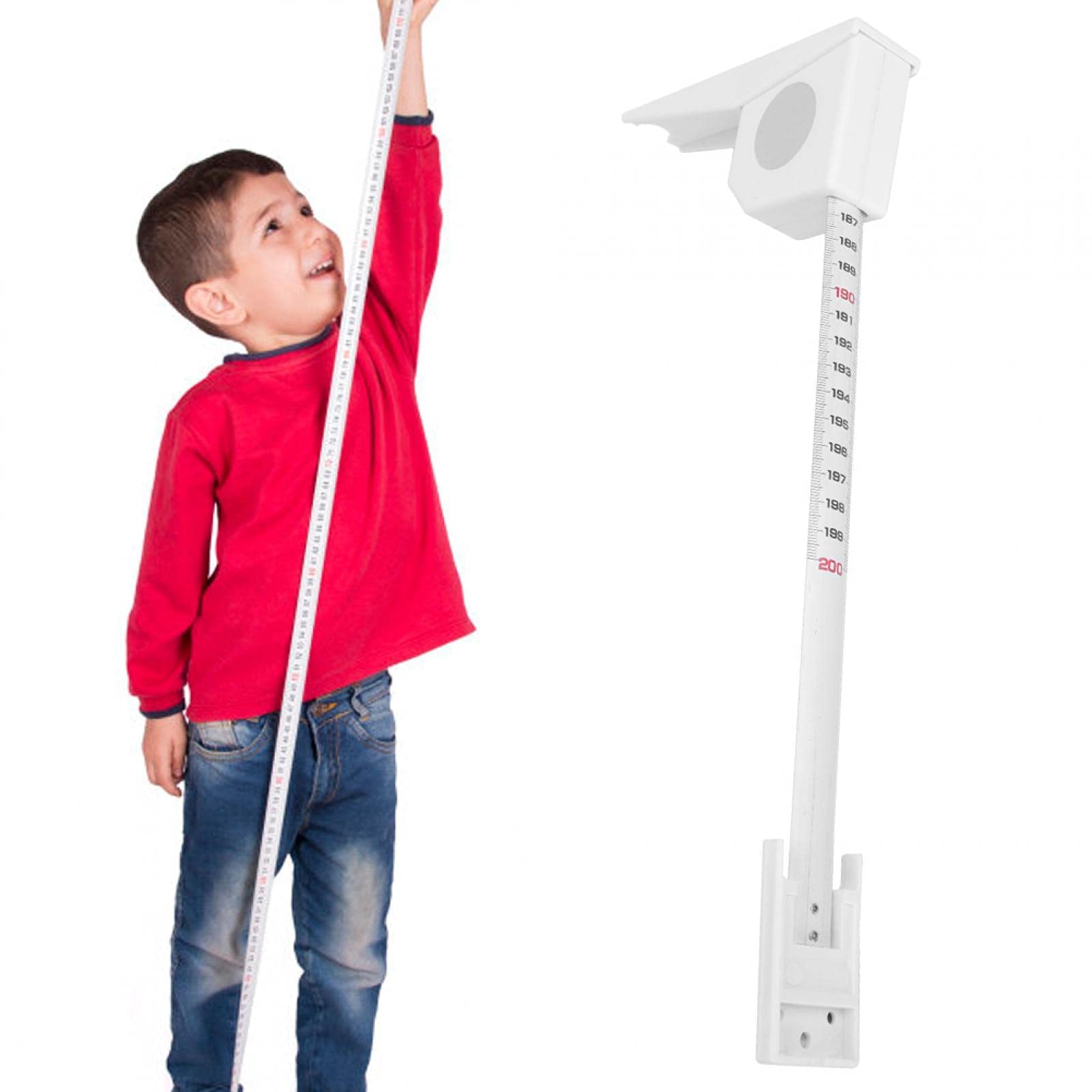 Cinta Métrica de Altura, Medidor de Estatura de Altura de 2 M, Altímetro Montado En La Pared, Retráctil Herramienta de Medición de Metal, Retractil Stature Meter Con Placa De Pared (Blanco)
