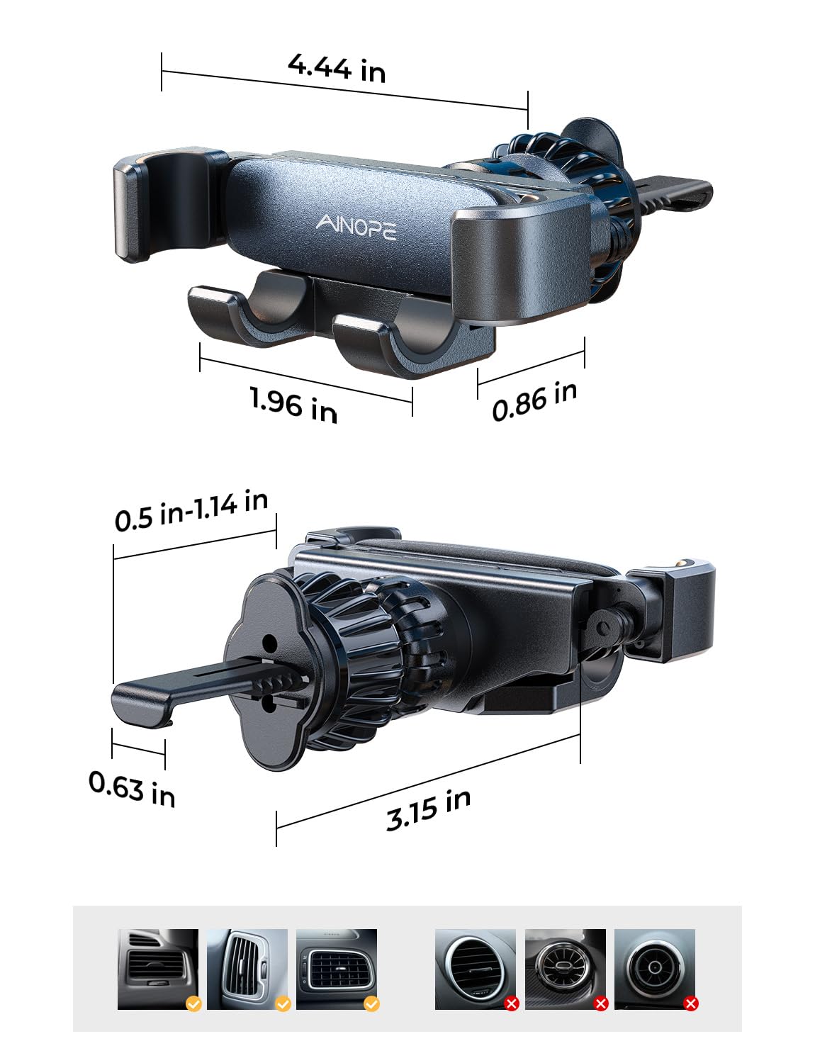 AINOPE Soporte Celular Auto, [Ganchos Metálicos Más Sólidos] Porta Celular para Auto, Soporte Rejillas Ventilación, Compatible con iPhone 16 15 14 Pro MAX Plus, Motorola, Xiaomi, Galaxy S24 S23 Ultra