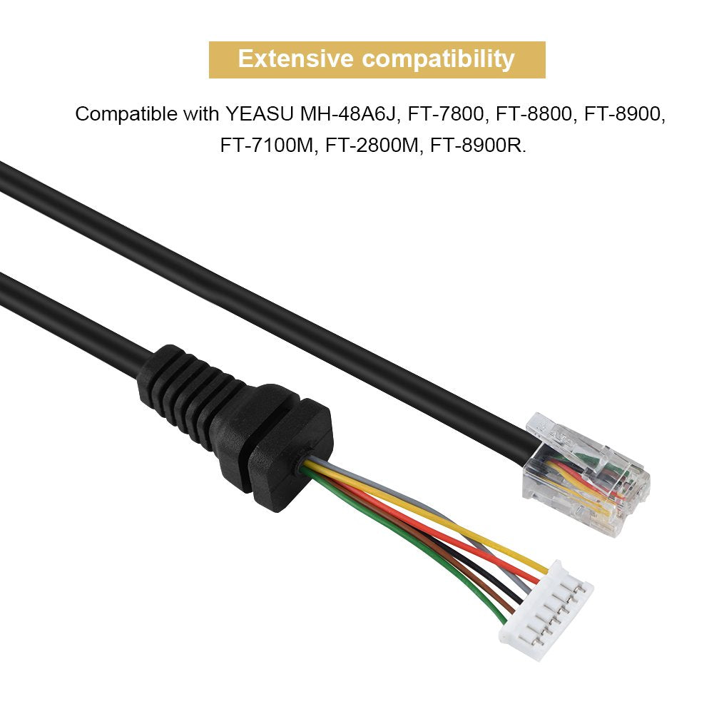 Bewinner Cable de micrófono de Repuesto para MH-48A6J, FT-7800, FT-8800, FT-8900, FT-7100M, FT-2800M, FT-8900R, Cable de Micrófono de Mano MH-48