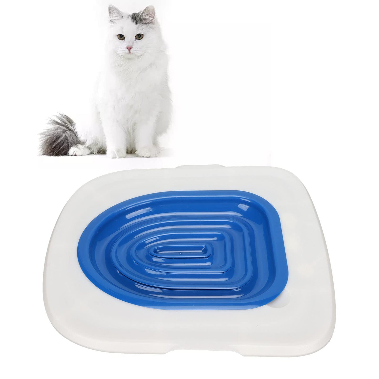 GLOGLOW Kit de Entrenamiento para Inodoro de Gato, Asiento de Orinal de Entrenador de Inodoro Universal para Gato para Inodoro Doméstico (Bandeja Blanca, 1 Soporte Interior Azul)